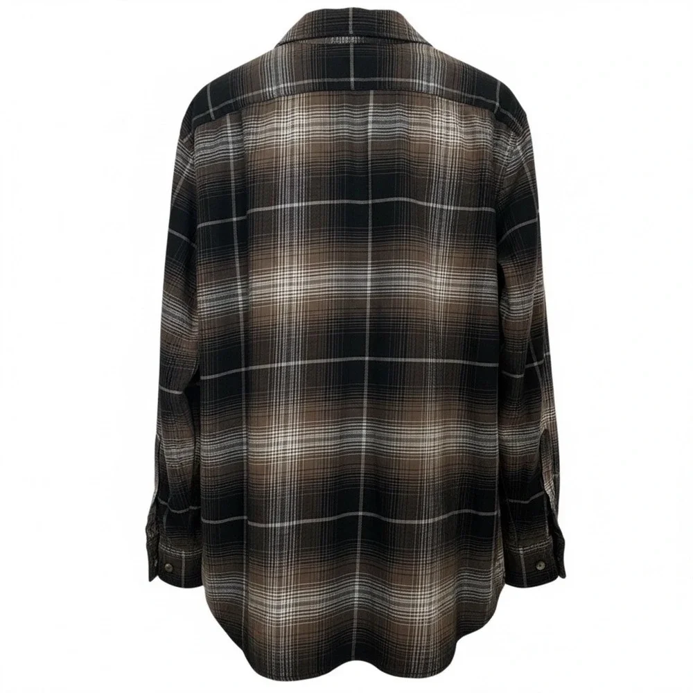 Banana Republic Men Standard Fit Flannel Plaid Long Sleeve Brown Shirt XL Grunge